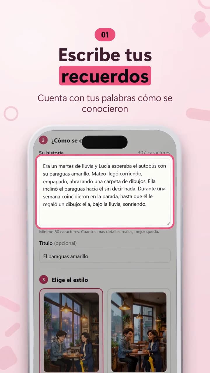 Escena del anuncio con esa misma pantalla: Escribe tus recuerdos